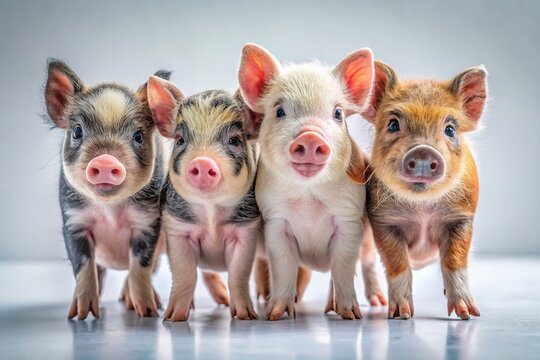 Adorable G&ouml;ttingen Minipigs Studio Portraits on White Background