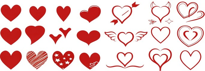 Red Heart Icons Love Valentine s Romance Symbols Collection