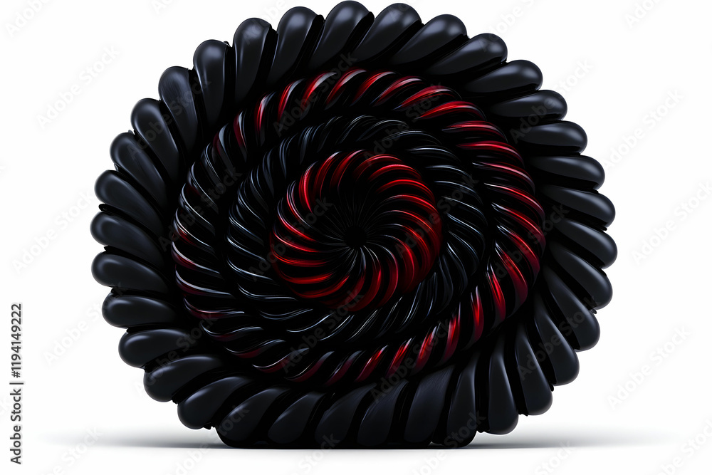 Poster abstract spiral design of black and red curved shapes and patterns