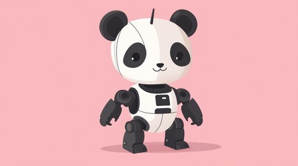 Naklejka premium A cute robotic panda character with a playful design against a pink background.
