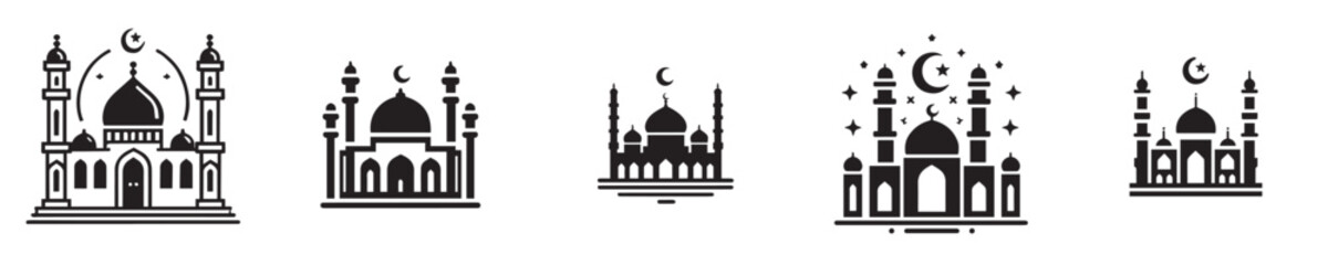 vector set of silhouette mosque icons