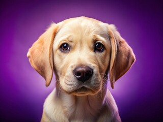 Adorable Labrador Retriever Puppy Portrait, Purple Background - Stock Photo