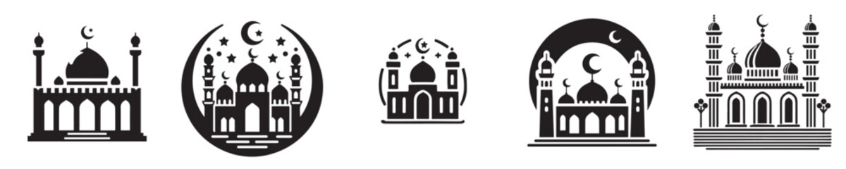 vector set of silhouette mosque icons