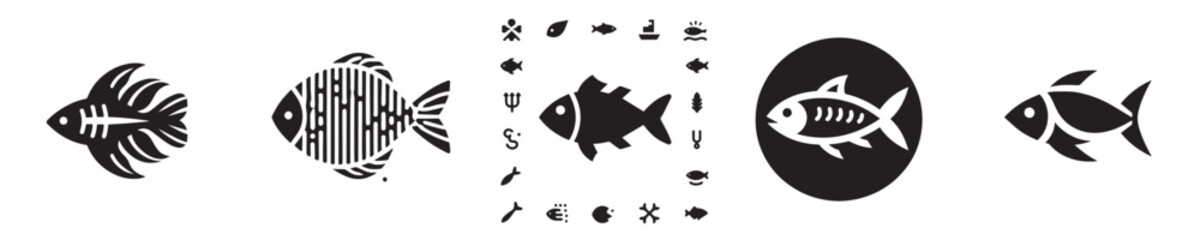 vector set of silhouette fish icons