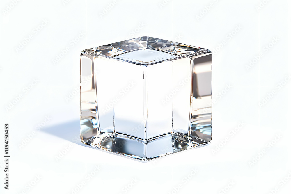 Poster crystal clear hexagonal ice cube on white background