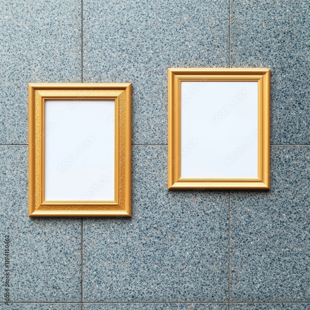 Poster elegant empty frames on textured wall in minimalist style