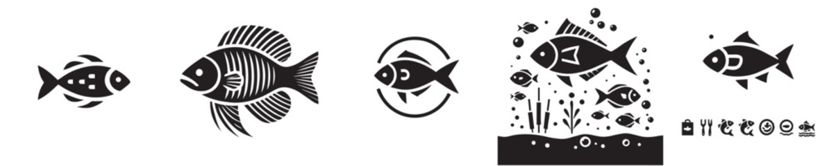 vector set of silhouette fish icons