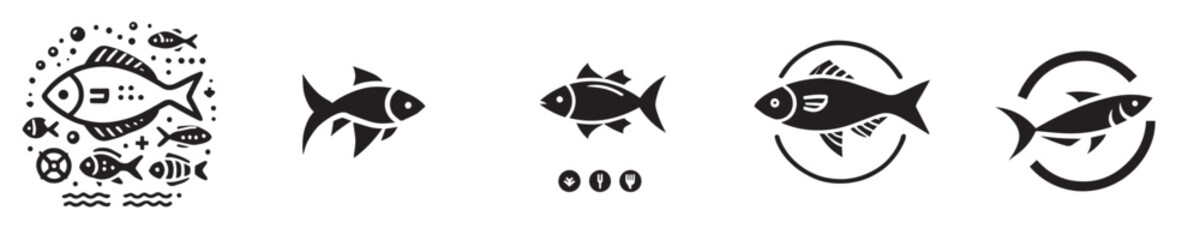 vector set of silhouette fish icons