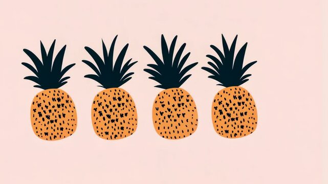 Bright and cheerful illustration of four pineapples on a soft pink background with simple design elements