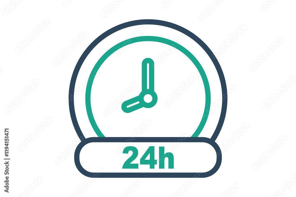 Poster day icon. line icon style. clock with 24 h. icon related to time and date. time elements vector illu