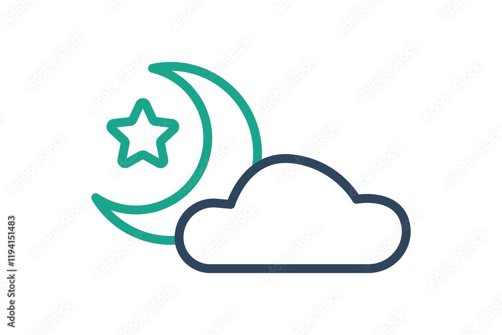 Poster night icon. line icon style. clouds with moon and star. icon related to time and date. time elements
