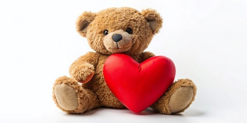 Adorable Teddy Bear with Red Heart - Valentine's Day Stock Photo