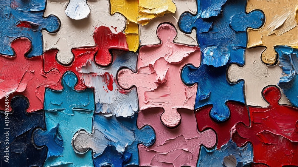 Poster colorful abstract puzzle pieces close-up with unique texture and bold colors for creative background