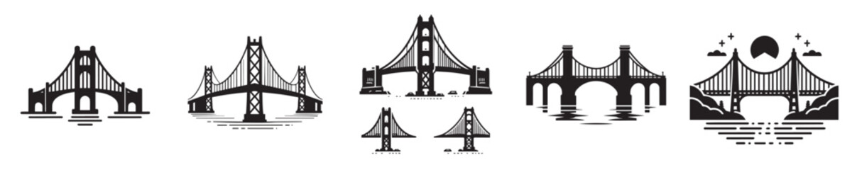 vector set of bridge silhouettes