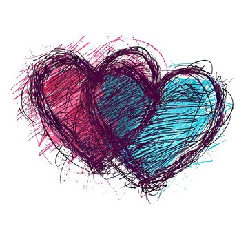 Pencil hand drawn scibble heart white background