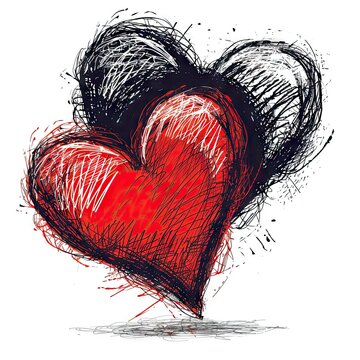Pencil hand drawn scibble heart white background