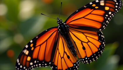 Fototapeta premium Monarch Butterfly on Green Background