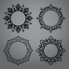 Set of decorative frames Elegant vector element for design in Eastern style, place for text. Floral black and gray borders. Lace illustration for invitations and greeting cards