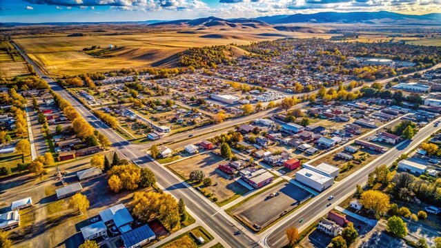Fototapeta Aerial Drone View Weston Wyoming Street Map - Black & White Lines