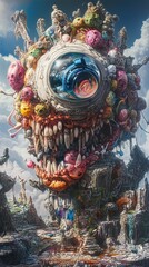 Fototapeta premium Surreal Psychedelic Landscape with a Grotesque Creature