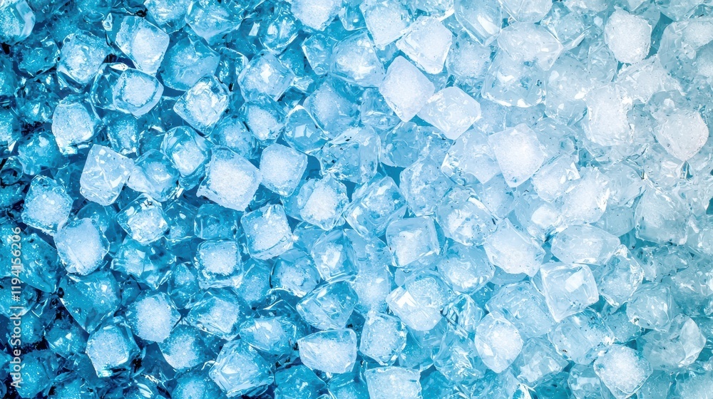 Poster ice cubes and shards in a blue background for cool refreshment