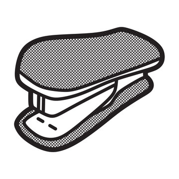recommend clip art: black and white drawing, vector line art, plastic mini handheld stapler facing left