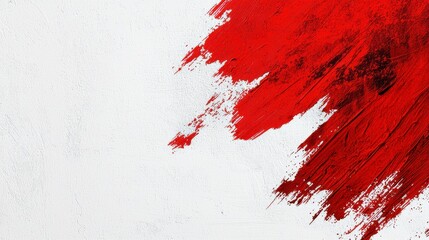 Bright Red Paint Stroke on White Canvas for Creative Backgrounds