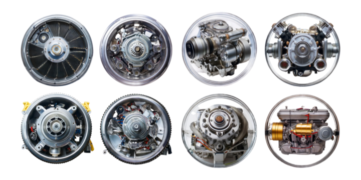 Engine Components and Assemblies in Detailed View, PNG collection, set bundle, isolate on transparent or white background