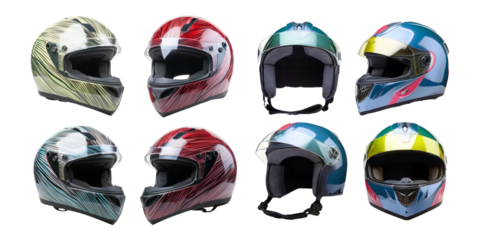 Variety of Stylish Racing Helmets for Track Events, PNG collection, set bundle, isolate on transparent or white background