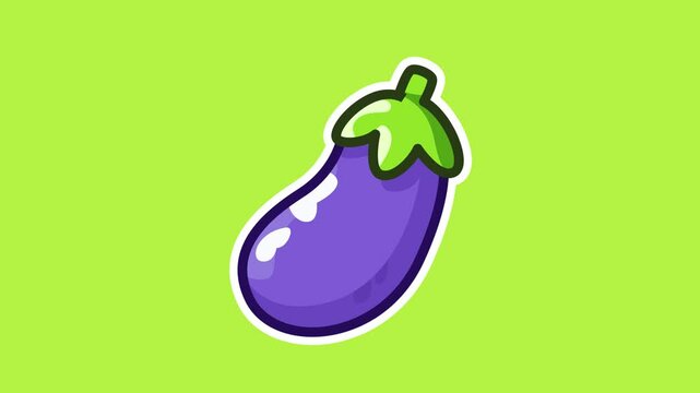 Cute Eggplant Animation with Green Background in 4K. Cute Background Loop Animation