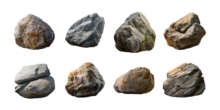 Various Natural Rock Formations for Background Use, PNG collection, set bundle, isolate on transparent or white background