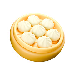 3d icon render a bowl of Chinese steamed dumplings with no background