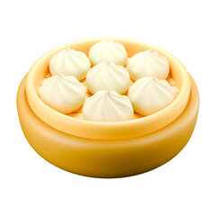 3d icon render Chinese steamed dumplings in bamboo bowl