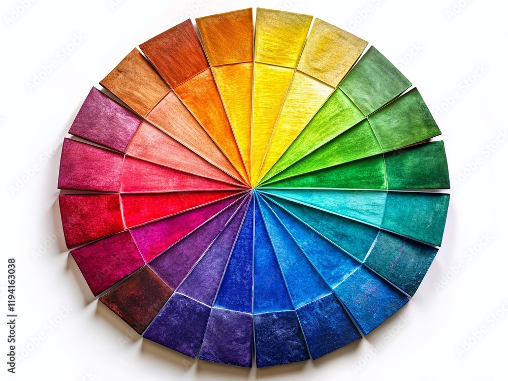 Poster artistic color wheel: 12 section circular design, left composition with copy space
