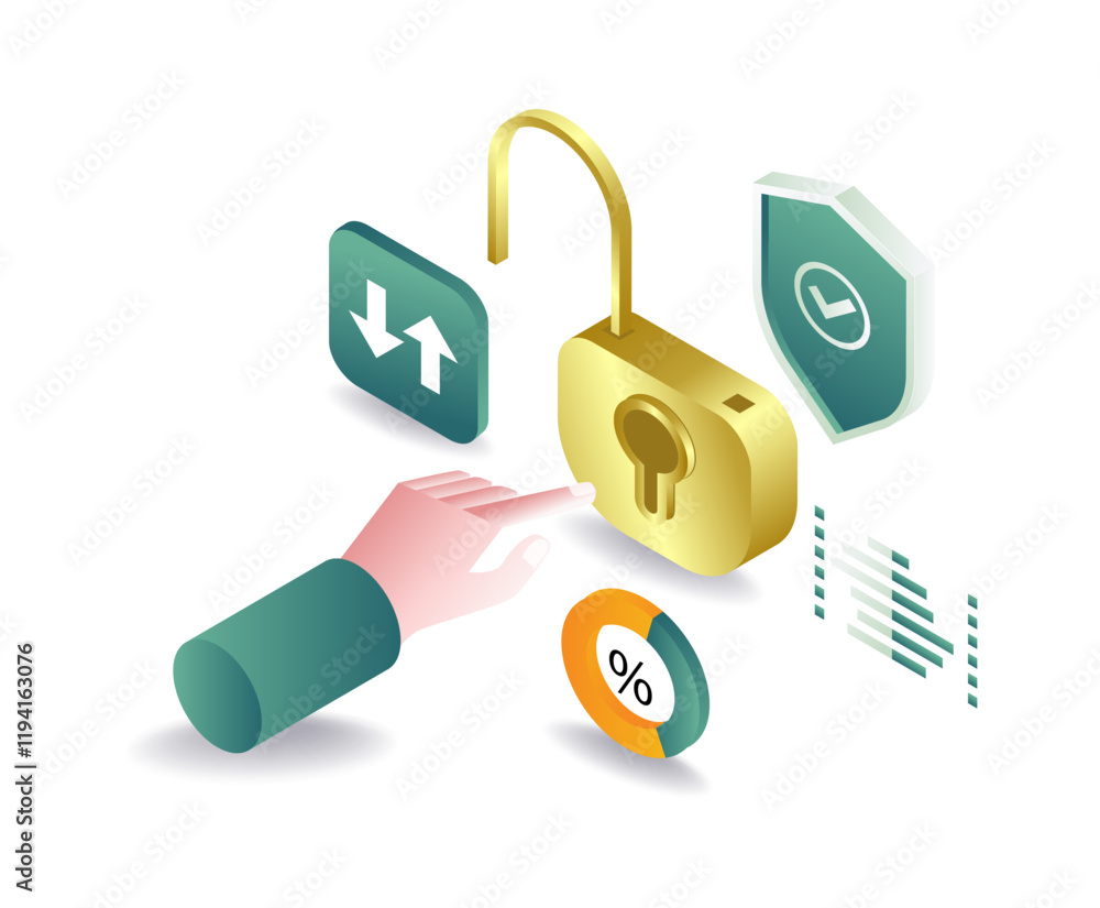 Poster press the lock button for security symbol