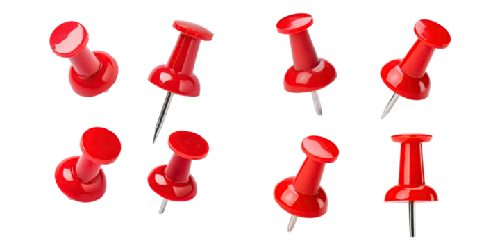 Red Pushpins for Office and Craft Use, PNG set collection, isolated on transparent background