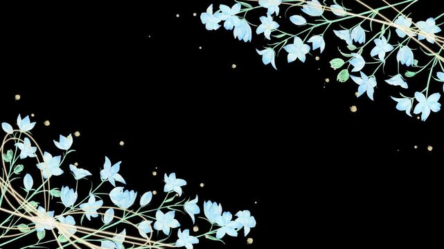 水色のデルフィニウムのブーケで飾った華やかな&alpha;付きループアニメーション。誕生日、結婚式等のお祝い向けに。