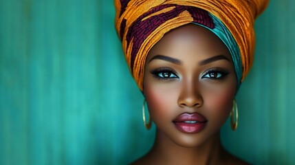 A vibrant portrait of a confident African woman showcasing beauty and cultural elegance, ideal for Black History Month promotions or empowering campaigns.