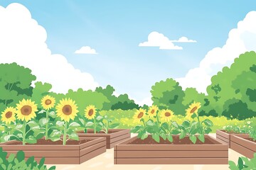 Sunflowers in a Beautiful Garden