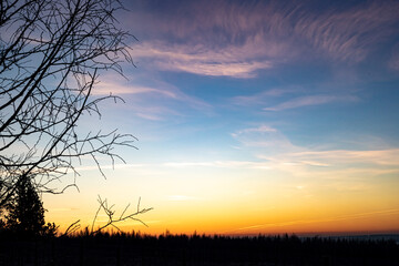 Dawn skies, pink clouds, delicate colors, bright sky
