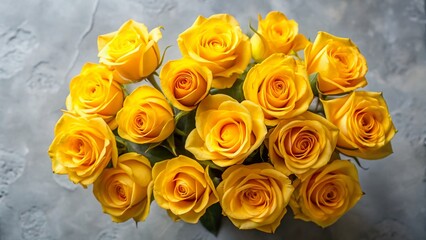 Naklejka premium Beautiful Yellow Rose Bouquet, Soft Gray Background - Candid Stock Photo