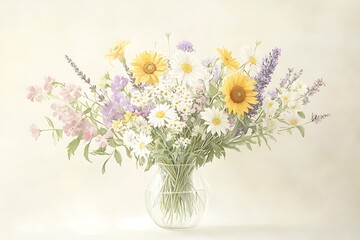 Naklejka premium Vibrant Floral Bouquet in a Vase