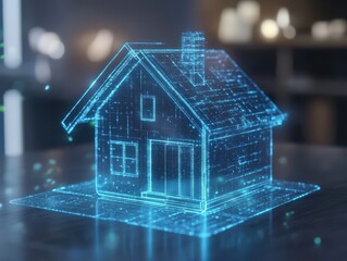 Innovative holographic display showcasing housing loan benefits, housing loan, concept of futuristic finance