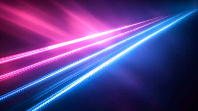 A surreal abstract design featuring intersecting beams of light in radiant blue and pink tones, cutting through a textured dark background for a striking visual impact 