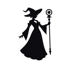 Silhouette einer Zauberin mit Stab – KI generiert