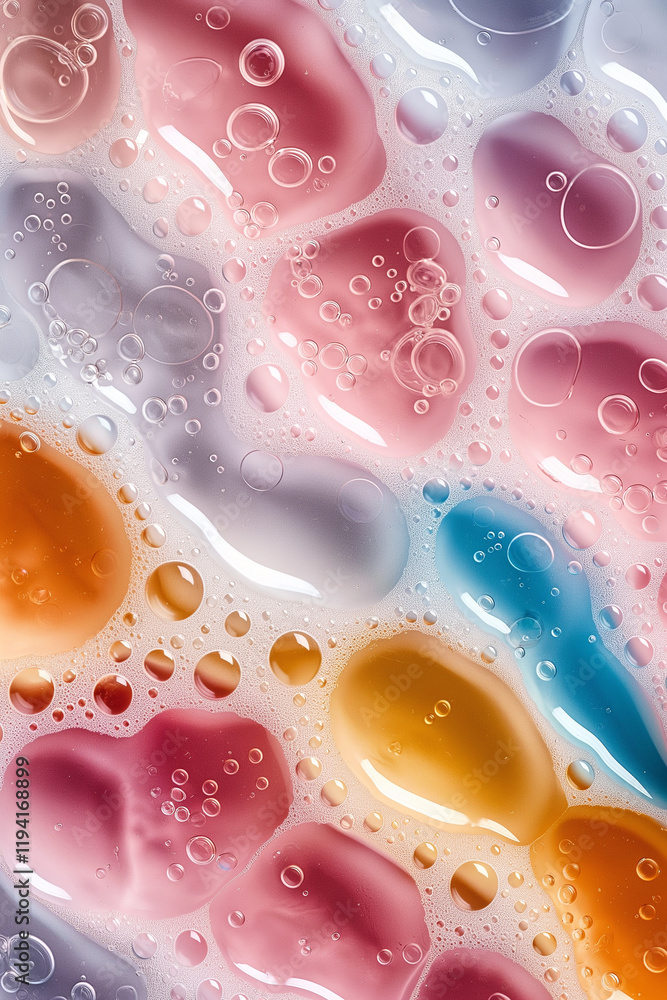 Poster colorful bubbles floating on a liquid surface creating an abstract pattern