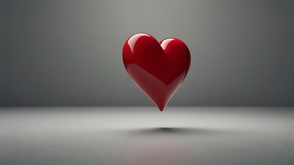 red heart with a clean and smooth design, placed on a light gray background with soft shadows to enhance its depth and dimension 