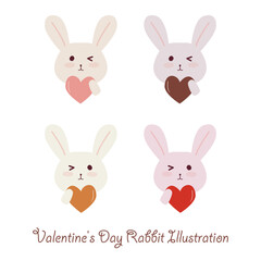 バレンタインに使えるウィンクしたかわいいウサギのイラストセット
