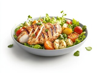 A balanced low-carb meal with a focus on proteins and vegetables, featuring grilled chicken and a fresh salad, emphasizing the benefits of low-carb diets