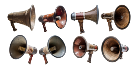 Vintage Megaphones Collection for Creative Projects, PNG set collection, isolated on transparent background